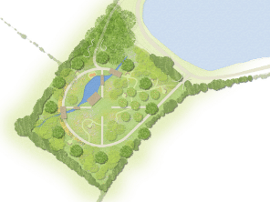 Plan illustration of Hope Fields, showing it&#039;s position at the western end of the lake.