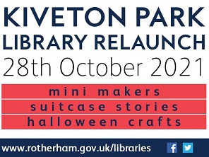 Kiveton Park Library relaunch, 28th October, mini makers, suitcase stories, halloween crafts
