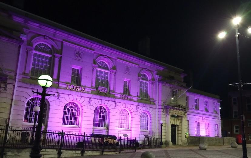 Rotherham Town Hall is lit up purple for Census 2021