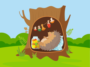 Image of a hedgehog inside a tree trunk
