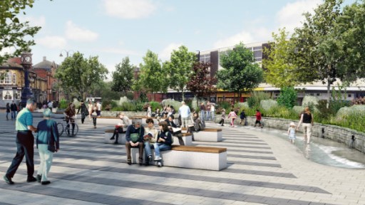 Artists impression of new town centre open spaces