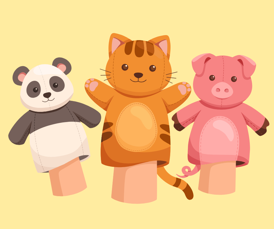 A panda, tiger and pig finger puppet