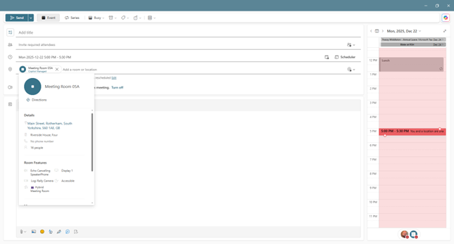 Screenshot of adding a meeting room