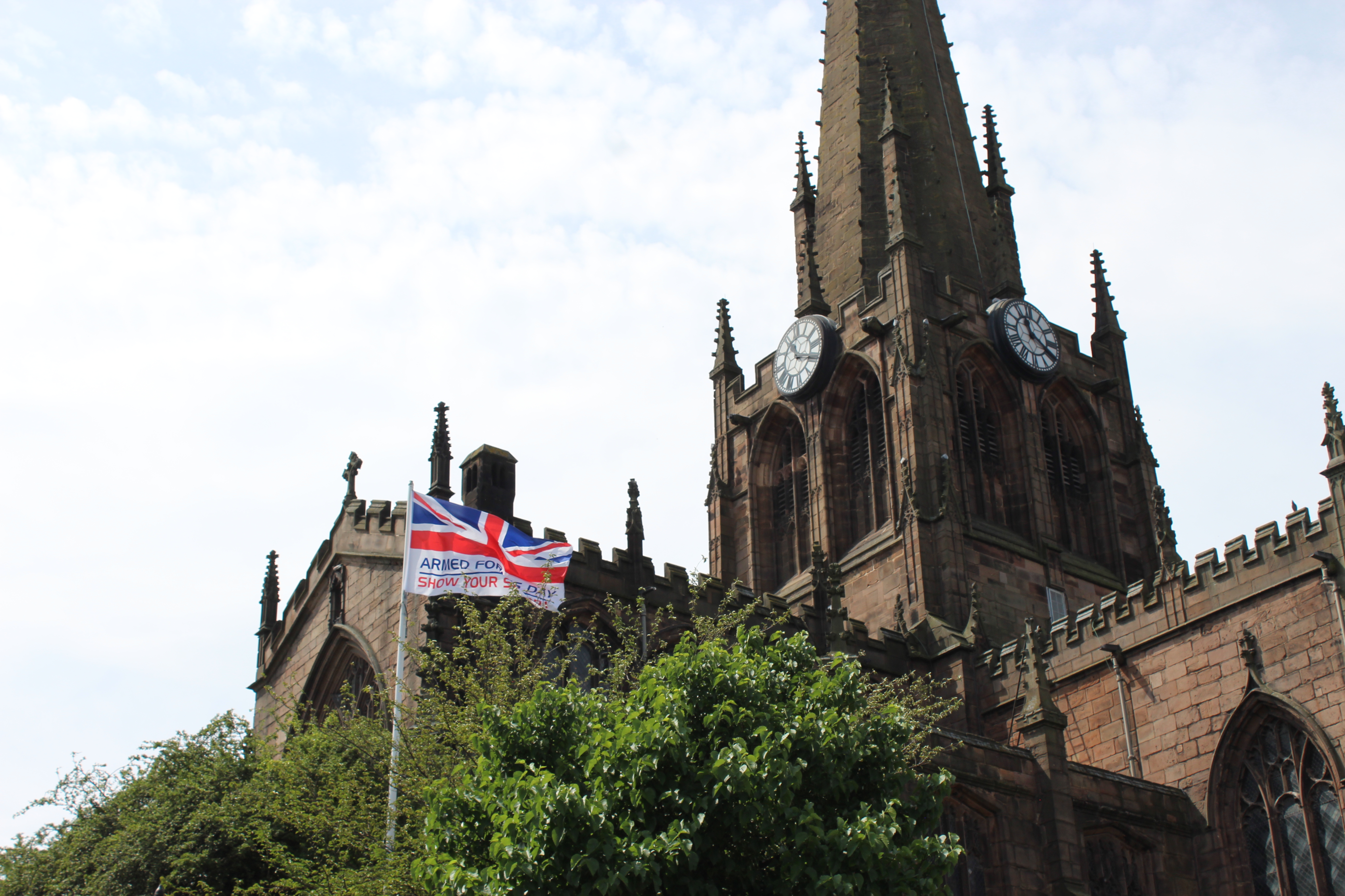 Armed Forces Day flag on a post outside the Rotherham Minster.