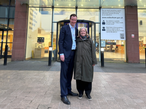 Rotherham Council Leader, Cllr Chris Read, standing next to Baroness Casey outside the Council building.