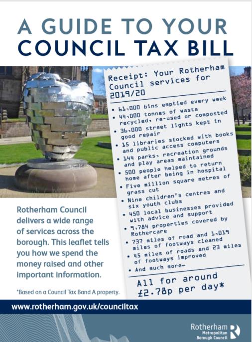 A guide to your council tax bill graphic showing a receipt which includes services your council tax contributes to at around £2.78 per day