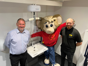 Rotherham Council Deputy Leader and Cabinet Member for Social Inclusion, Cllr David Sheppard, with Adam Bliss from Gulliver's Valley and Gully Mouse.