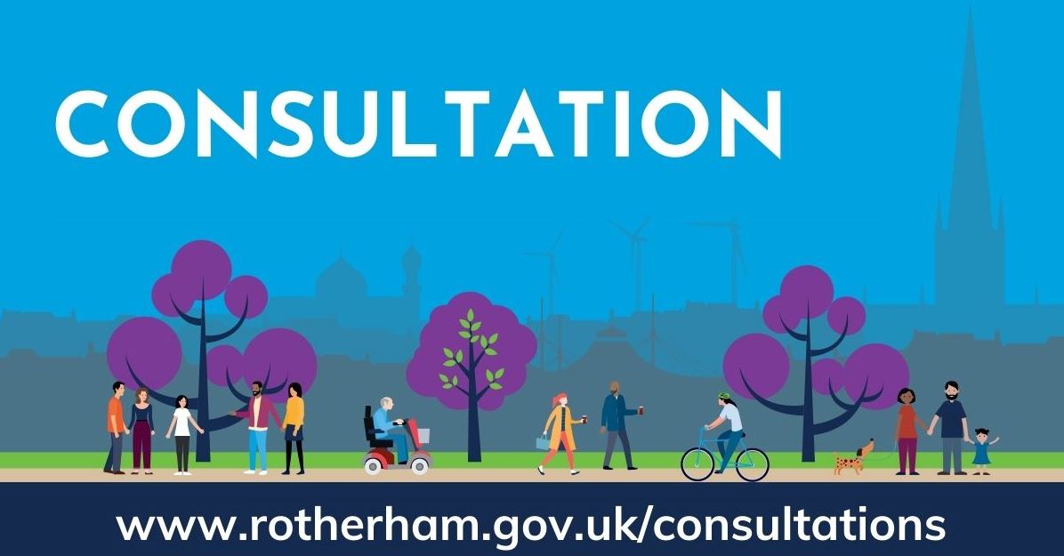 Graphic design of houses trees. Wording says consultation.