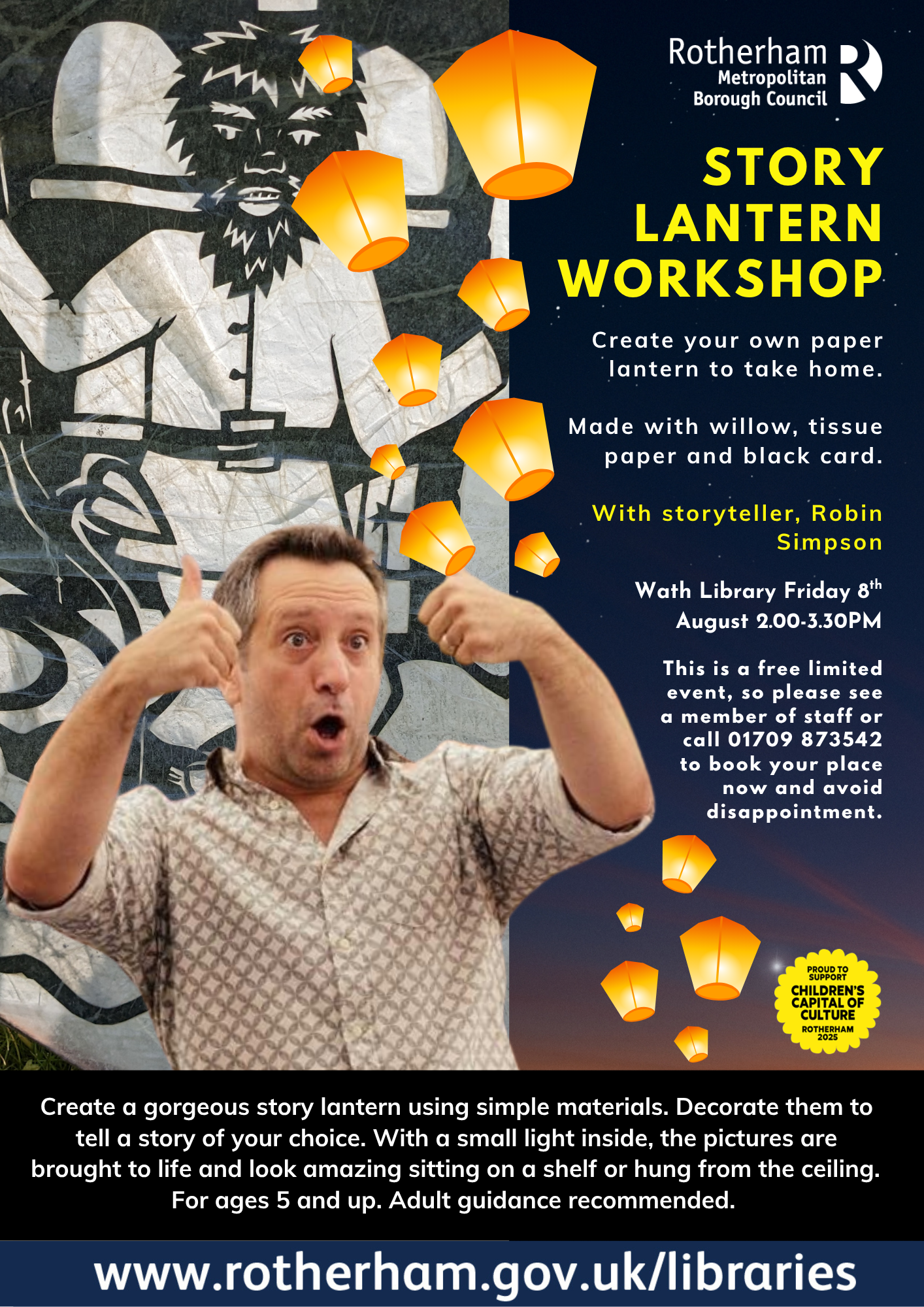 Picture of Robin Simpson giving thumbs up with lanterns behind him
