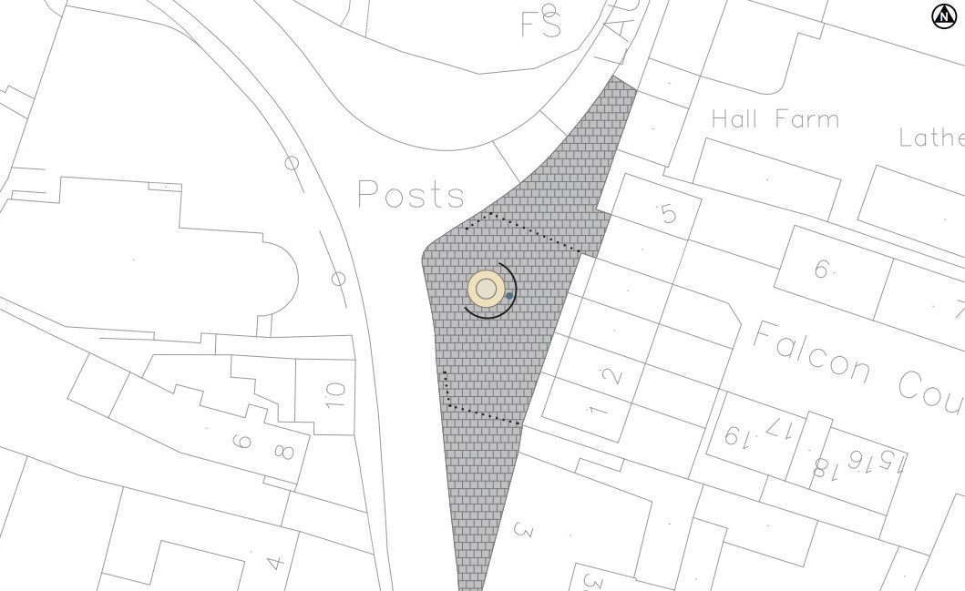 A map of the area around the Dinnington Cenotaph with the Cenotaph area greyed out.