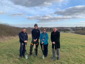 The image shows Councillor David Sheppard with staff from the Council&rsquo;s Parks and Woodlands teams at the site of the new community woodland in Dinnington