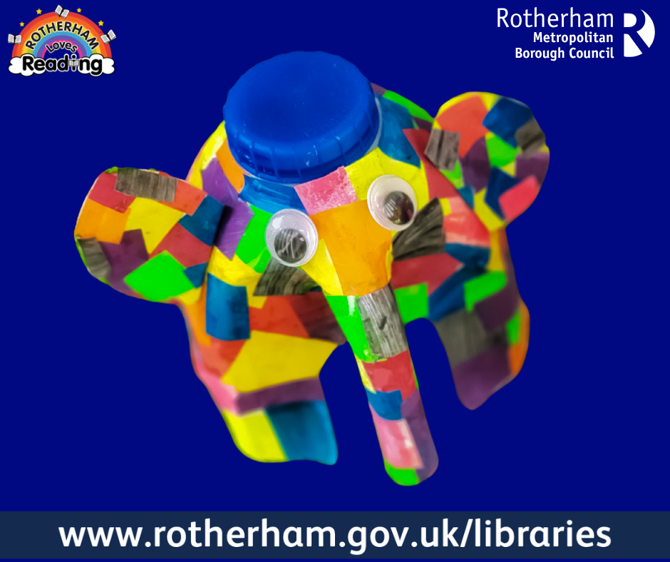 Elmer the elephant on a blue background