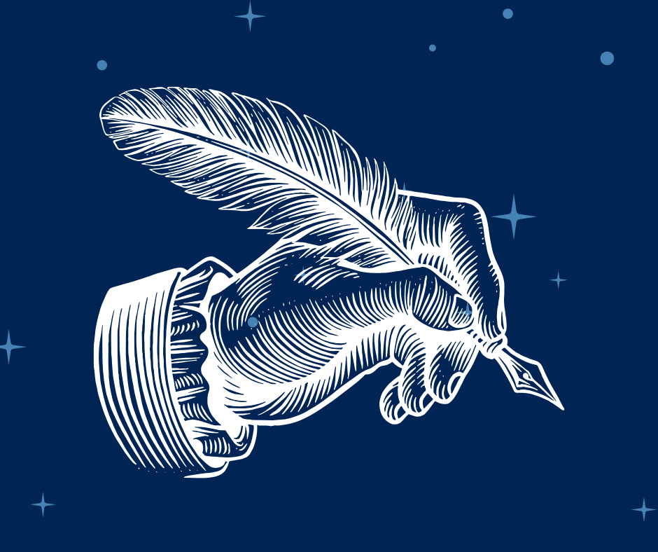 A hand writing with a feather pen