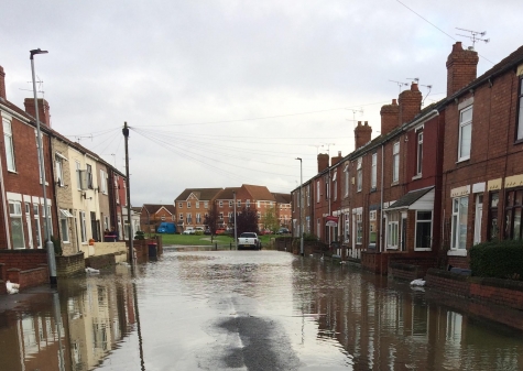 A flooded residential area.