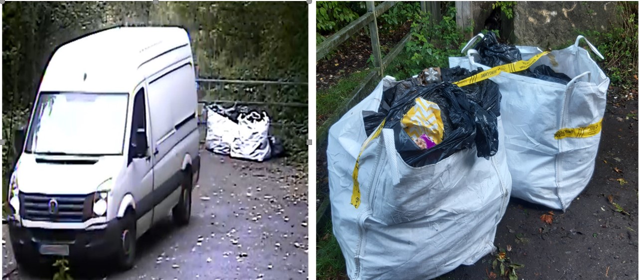 Fly tip van and rubbish