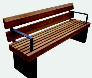 A New light brown bench with black footers.