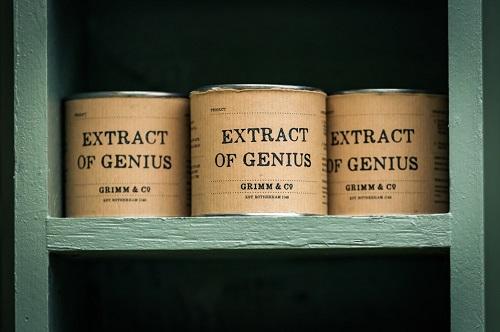 Tins or extract of genius on a shelf