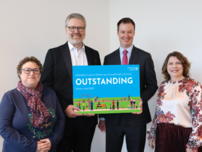 Cllr Cusworth, John Edwards, Cllr Chris Read and Nicola Curley with the result of the Ofsted report.
