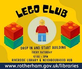 Weekly lego club event on Saturdays between 12 - 3pm at Riverside house, main street