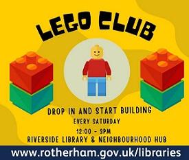 Weekly lego club event on Saturdays between 12 - 3pm at Riverside house, main street