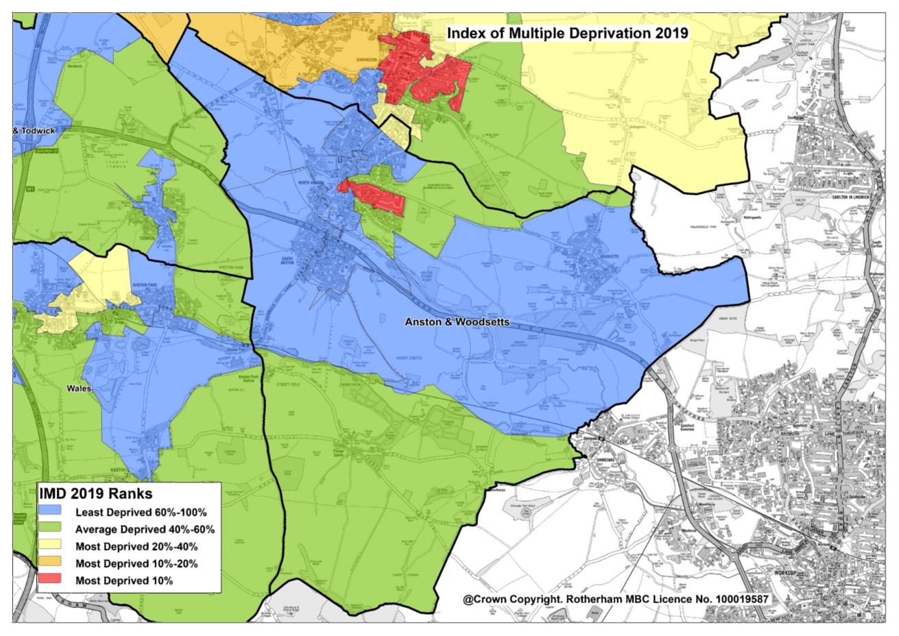 Anston and Woodsetts ward index of multiple deprivation map