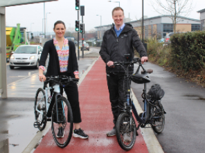 Dame Sarah Storey and Cllr Chris Read at the Active Travel Route, Sheffield Road.