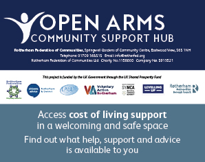 Open Arms Community Support Hub name and logo. Underneath are logos of partners and funders.