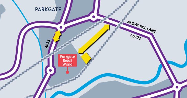 A simple map of roads around Parkgate highlighting the propsed changes