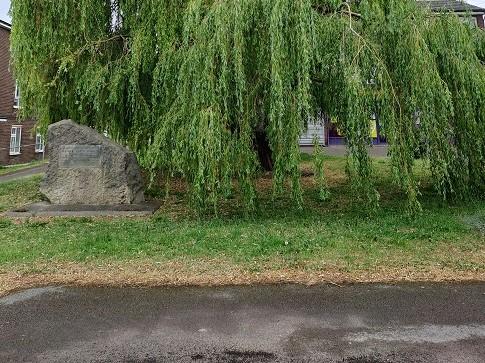 Mature tree and stone monument