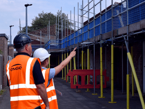 Site managers inspect work in progress at The Lanes.