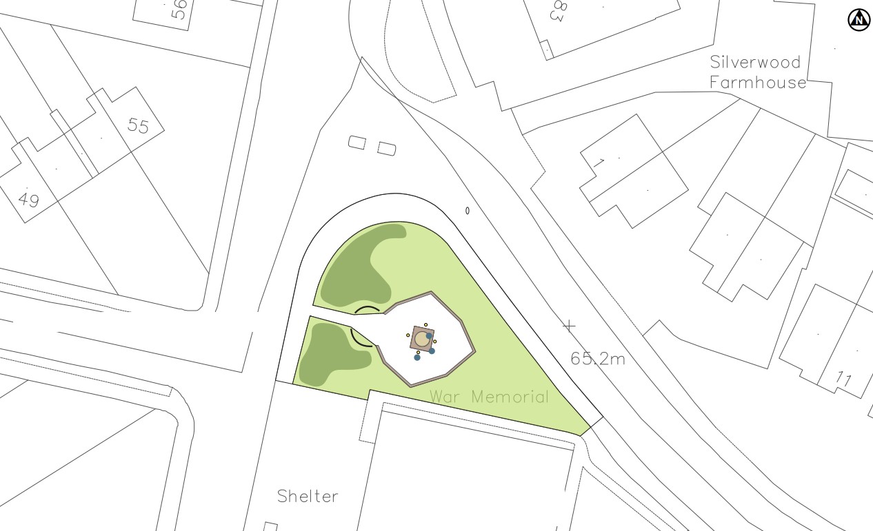 A map of the area around the Thrybergh cenotaph