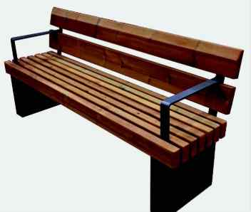 A new wooden bench with black footings.