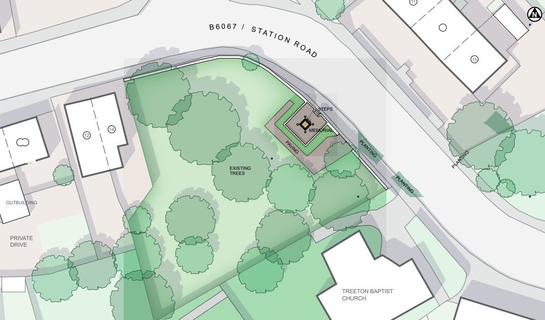 A map of the area around the Treeton Cenotaph
