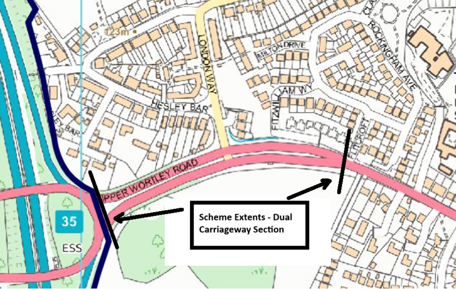 Highway repair scheme to resurface the Carriageway along both sections of the Dual Carriageway from the M1 junction 35 to the junction with Flitcroft. This will repair approx. 5,000 square metres&nbsp;of Carriageway.
