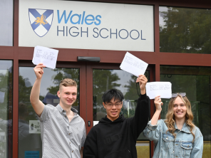 &bull;	From left to right, the image shows Simeon Jones, Joshua Lee and Maisy Lyne from Wales High School.