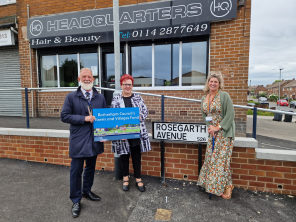 Photo caption: From left to right, the image shows Councillor Robert Taylor, Councillor Sarah Allen and Councillor Lyndsay Pitchley at Rosegarth Avenue.