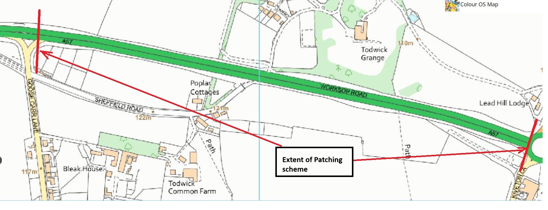 Highway Carriageway patching scheme to repair various locations along Worksop Road in the direction of travel from Goosecarr Lane towards North Anston.

This will repair approx. 1334 Sqm of Carriageway.