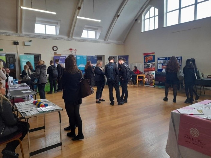 Brampton Job Club students looking at displays