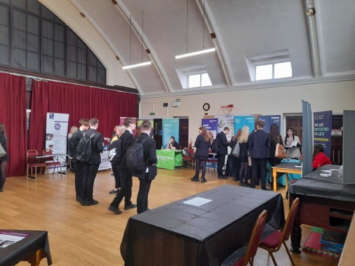 Brampton Job Club students looking at displays