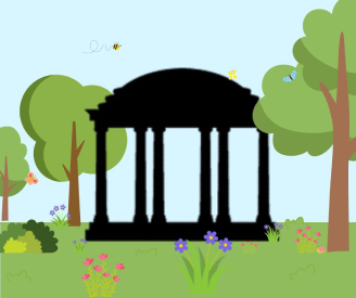 The bandstand in Clifton Park with trees behind and around it.