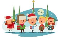 Illustration of children singing in a winter landscape