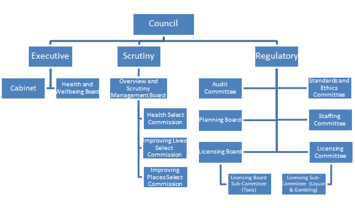A chart showing the structure of the Council 