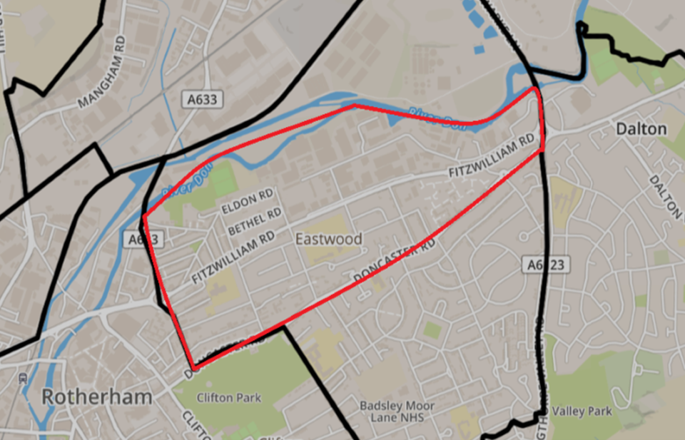 Map showing area considered in the Public Space Protection Order (PSPO)