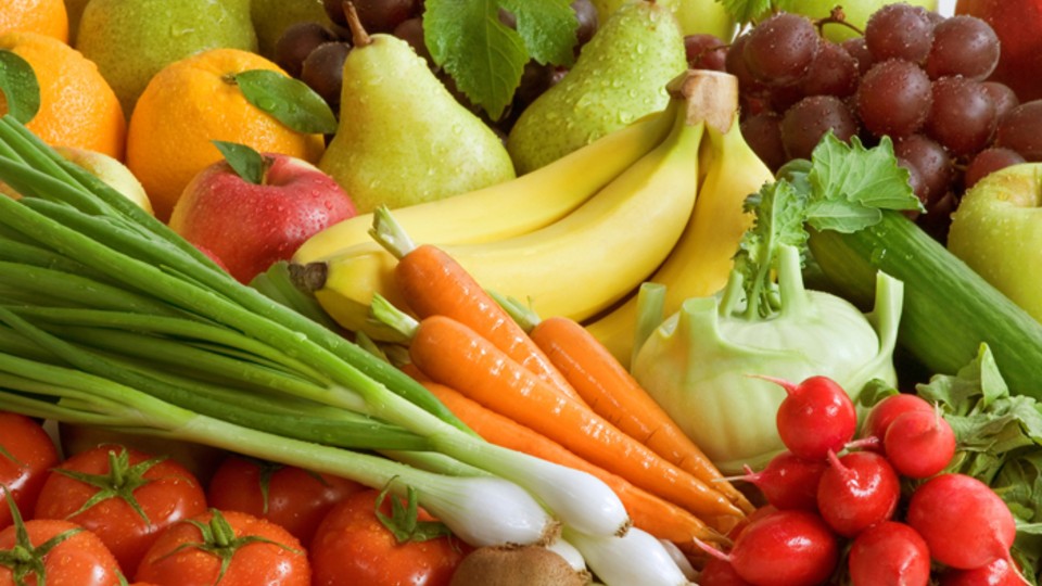 Selection of healthy fruit and vegetables
