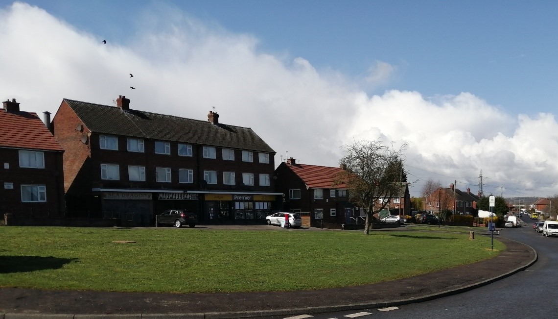 Hoober site showing Masefield Road shops