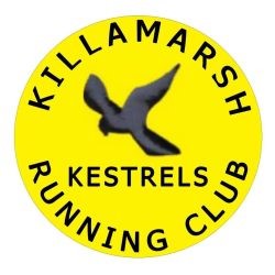 Killamarsh Kestrels running logo. Yellow circle with black kestrel.