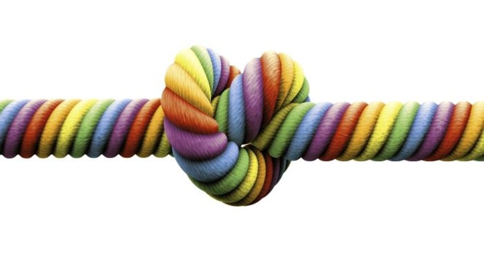 Lgbt - multi-coloured rope, with a heart shaped knot