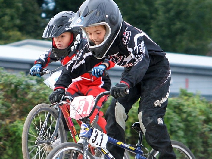 BMX racing with riders close together