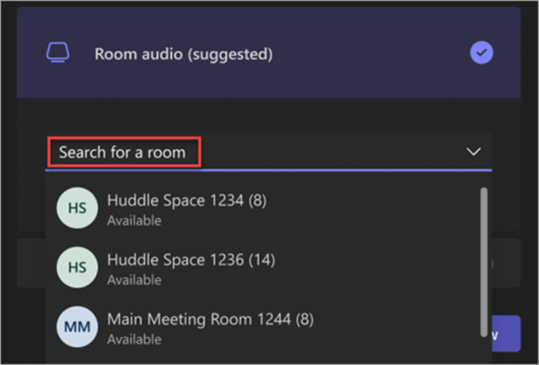 Screenshot of Search bar for finding rooms