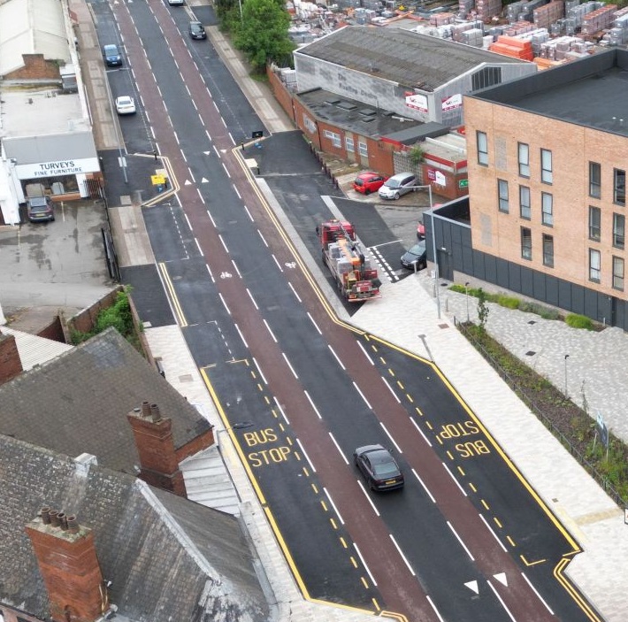 Sheffield road cycle scheme as viewed from above